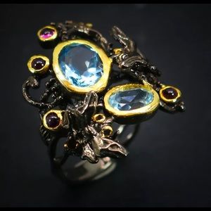 Natural blue topaz ring